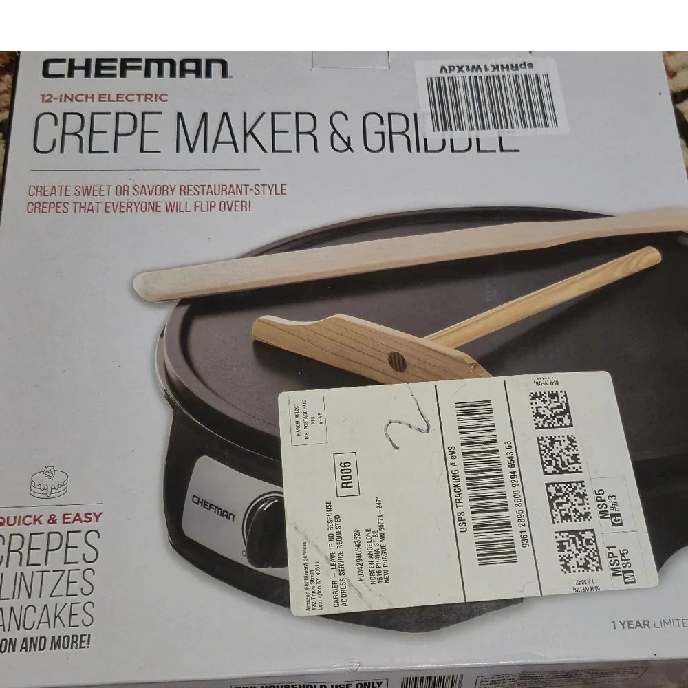 Chefman 12 Inch Electric Crepe Maker Griddle RJ33-C Bundle with Recipe Book